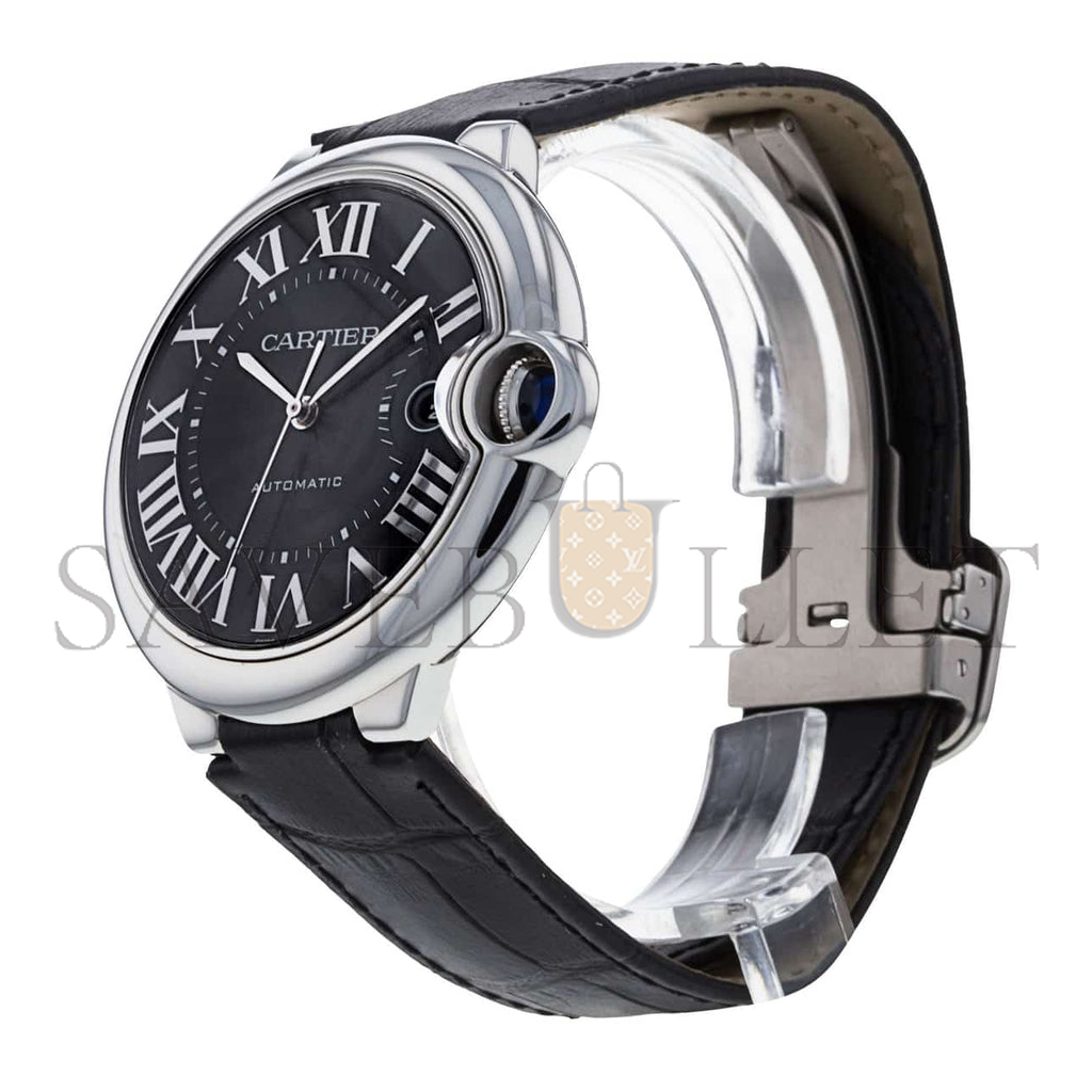 CARTIER BALLON BLEU SERIES BLACK LEATHER STRAP WATCH WSBB0003